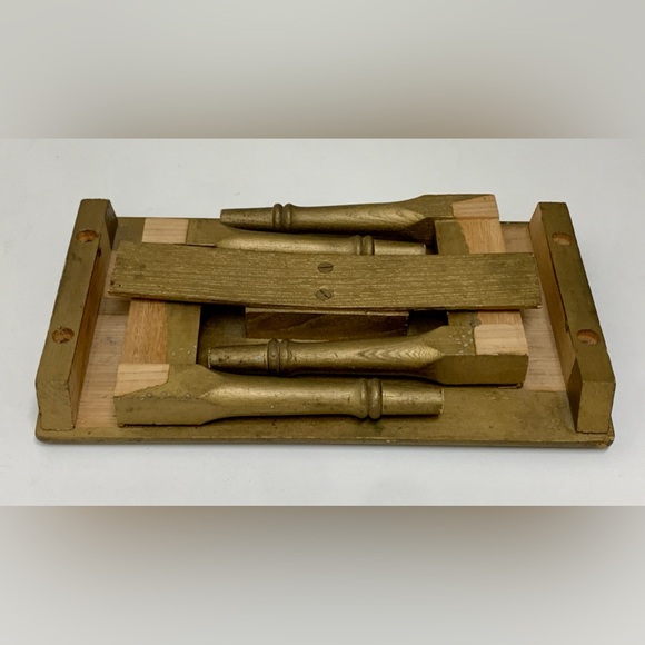 Vintage Artisan Hand Crafted Gold Painted Folding Wooden Stool - Picture 13 of 16